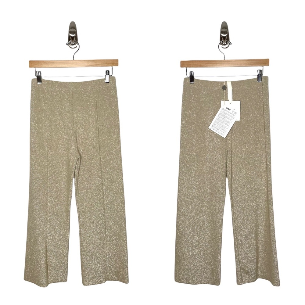 ..,merci italia | NWT Split Hem Pull on Trousers Metallic Lurex Beige IT40/US4
